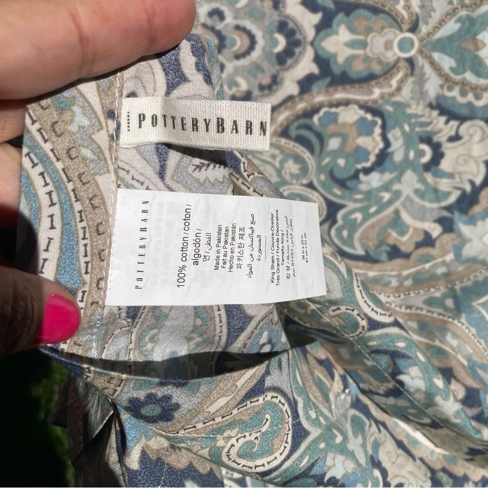POTTERY BARN Paisley Rosalie Blue Cream Tan Pillow Sham Case Size King